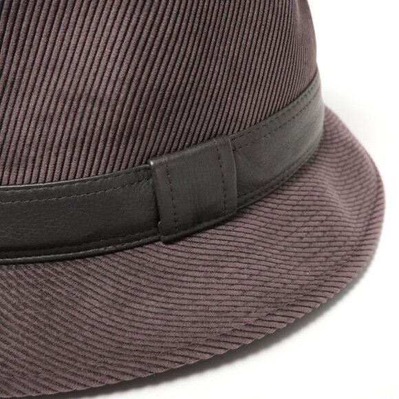Hermes Hat 59 Folded Hat Corduroy Leather Purple Purple Brown main image 5
